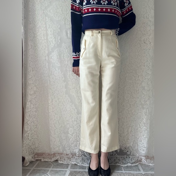 Vintage Ralph Lauren Petite High-Waisted Wool Blend Cream Pants - Picture 5 of 16